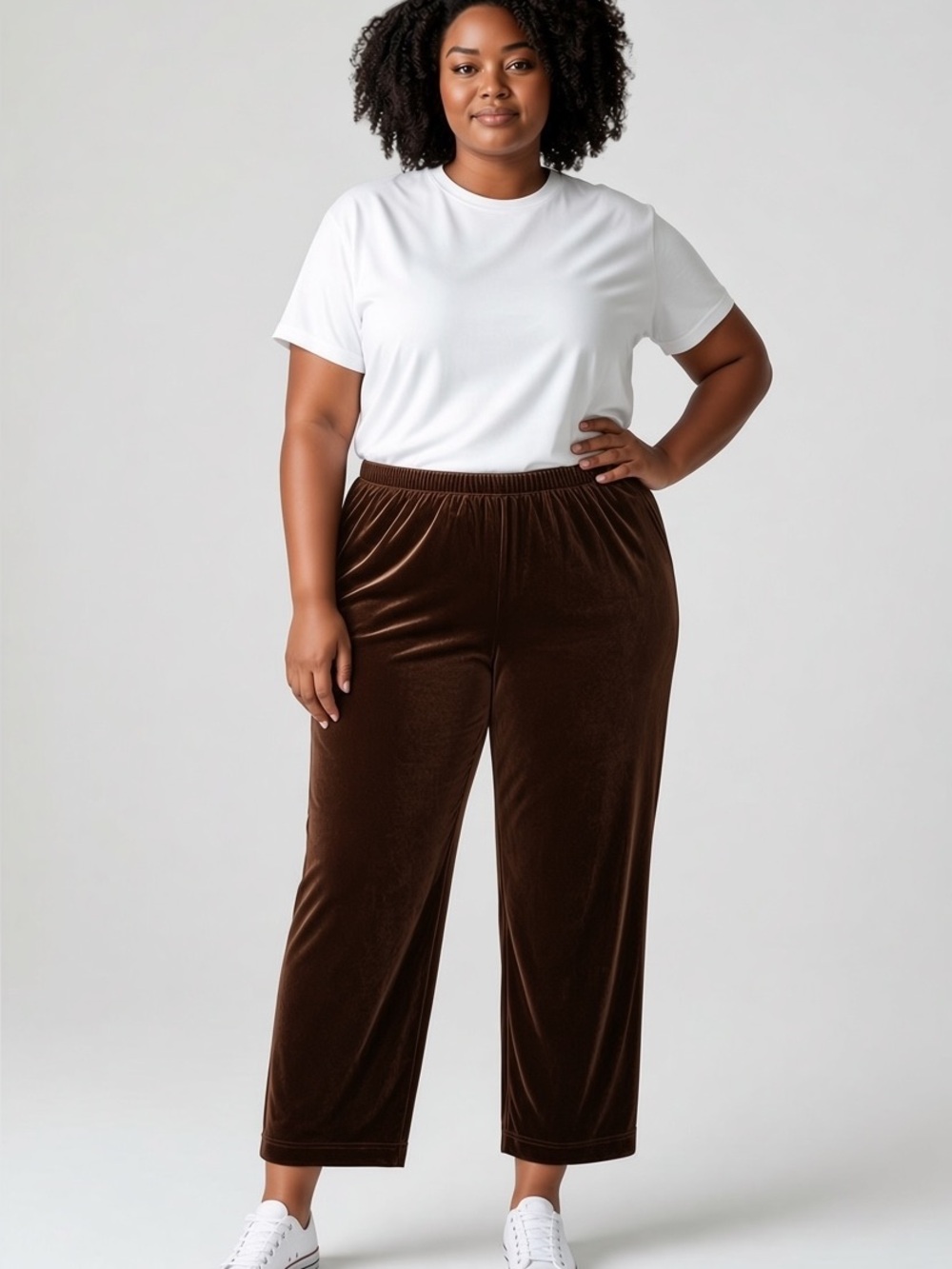 Chico’s (16/XL) Velvet Cropped Wide-Leg Pants Rich Chocolate Brown Pull-On